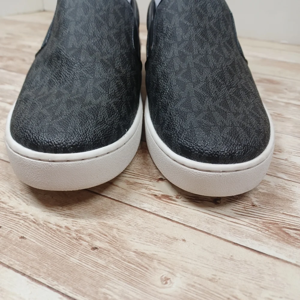 Michael Kors Slip On Laceless Sneakers Black White Gold Women's Size 8.5